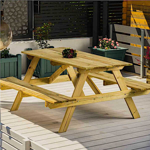 Ξύλινο Τραπέζι Πάγκος Εξοχής Πικνίκ 150x150x(Υ)75cm